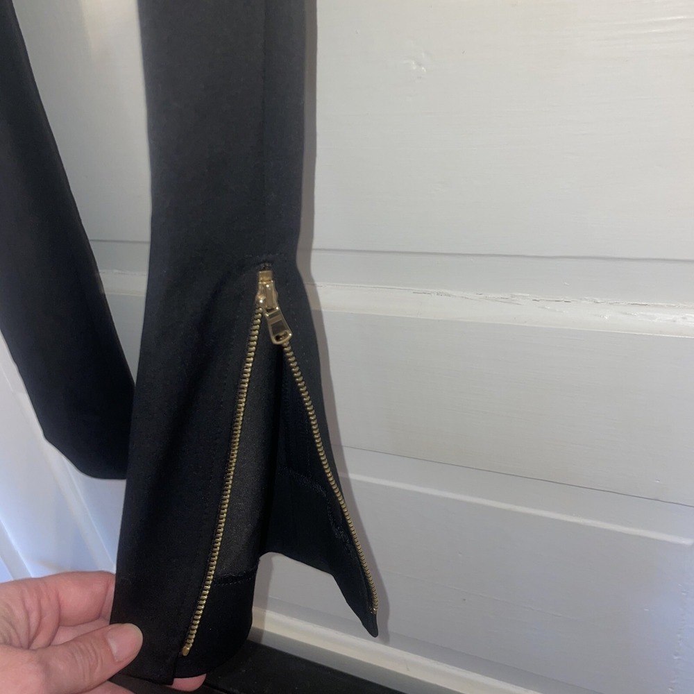 Loft Sz 10 Fitted Black Pants Side Zip With Gold Zipper Ankle To Calf - Picture 4 of 8